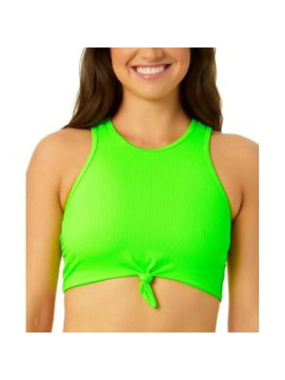 Salt Cove Womens Knotted Front High Neck Bikini Top Mint Green Size S NWT